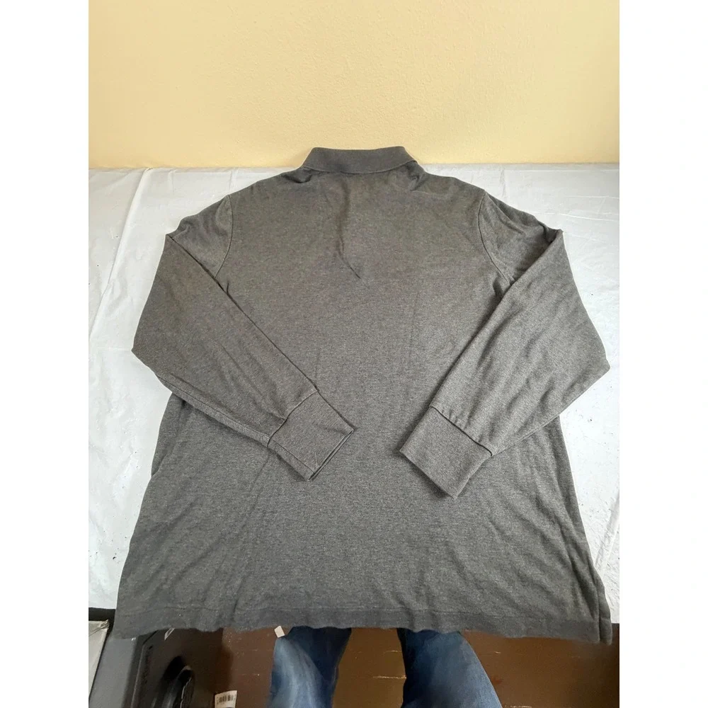 Polo Ralph Lauren Mens Gray Long Sleeve Polo Shirt Classic Fit Cotton Large